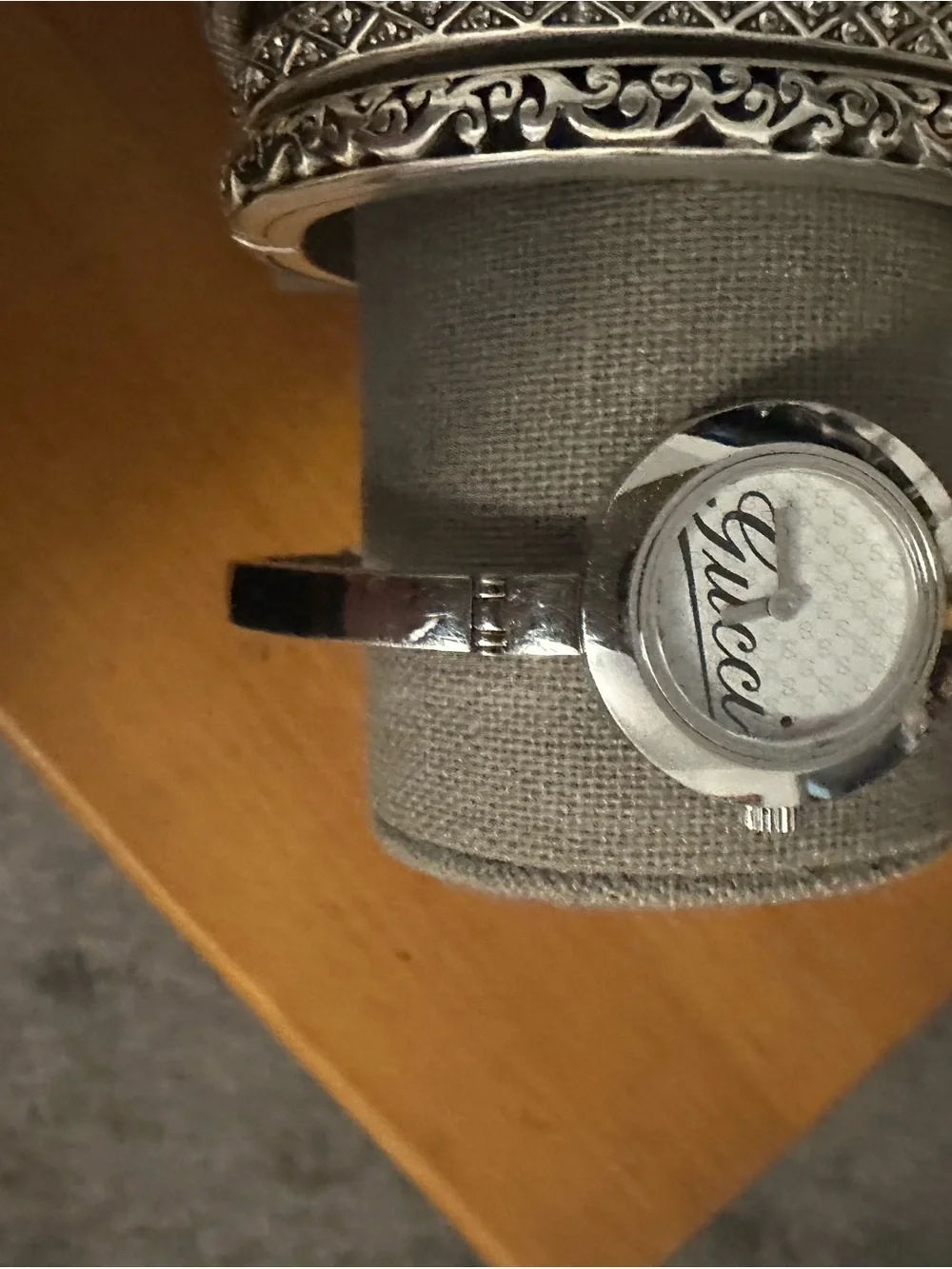 Gucci Silver-Tone Logo Dial Bangle Watch